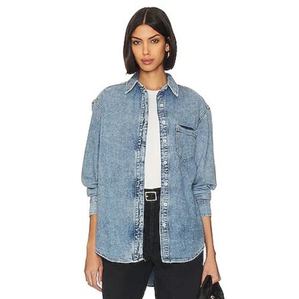 Good American Easy Button Up Shirt Indigo553 Denim BGDWS812 Size 2 Medium NEW